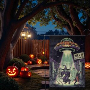 Area 51 Halloween Garden Flag, Alien UFO Yard Decor