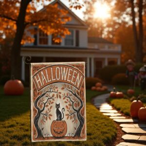Black Cat Flag, Halloween Decor Pumpkin Black Cat Flag