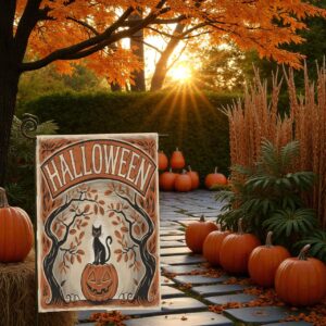 Black Cat Flag, Halloween Decor Pumpkin Black Cat Flag