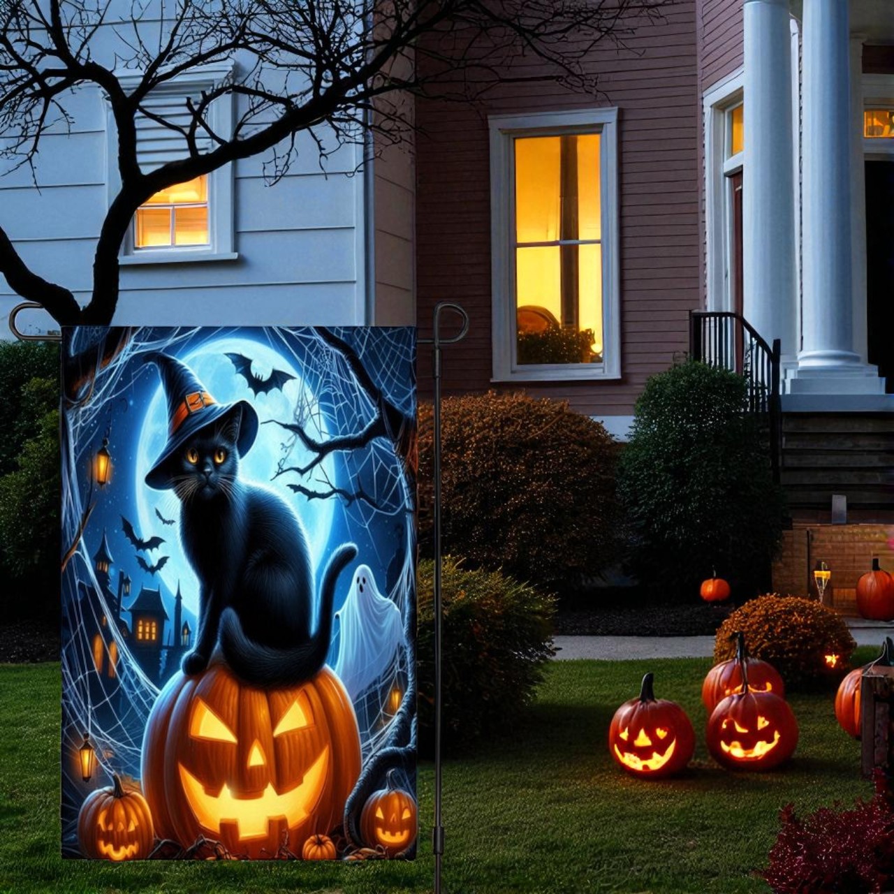 Garden Flag Sublimation, Halloween Cat Pumpkin Design