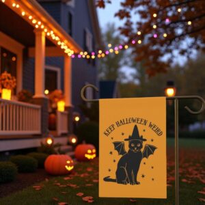 Keep Halloween Weird Garden Flag, Black Cat Yard Decor