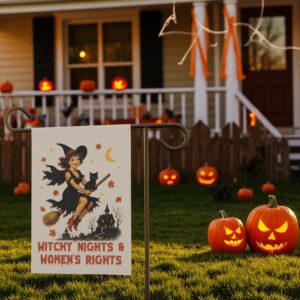 Witchy Halloween Garden Flag, Feminist Fall Yard Decor