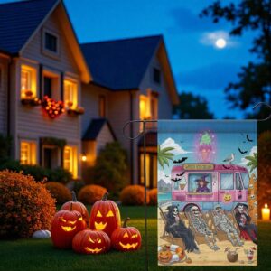 Witch Ice Cream Halloween Garden Flag, Funny Skeleton Decoration