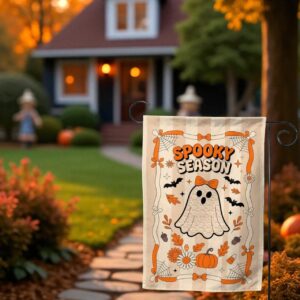 Spooky Season Halloween Garden Flag, Ghost and Pumpkin Decor