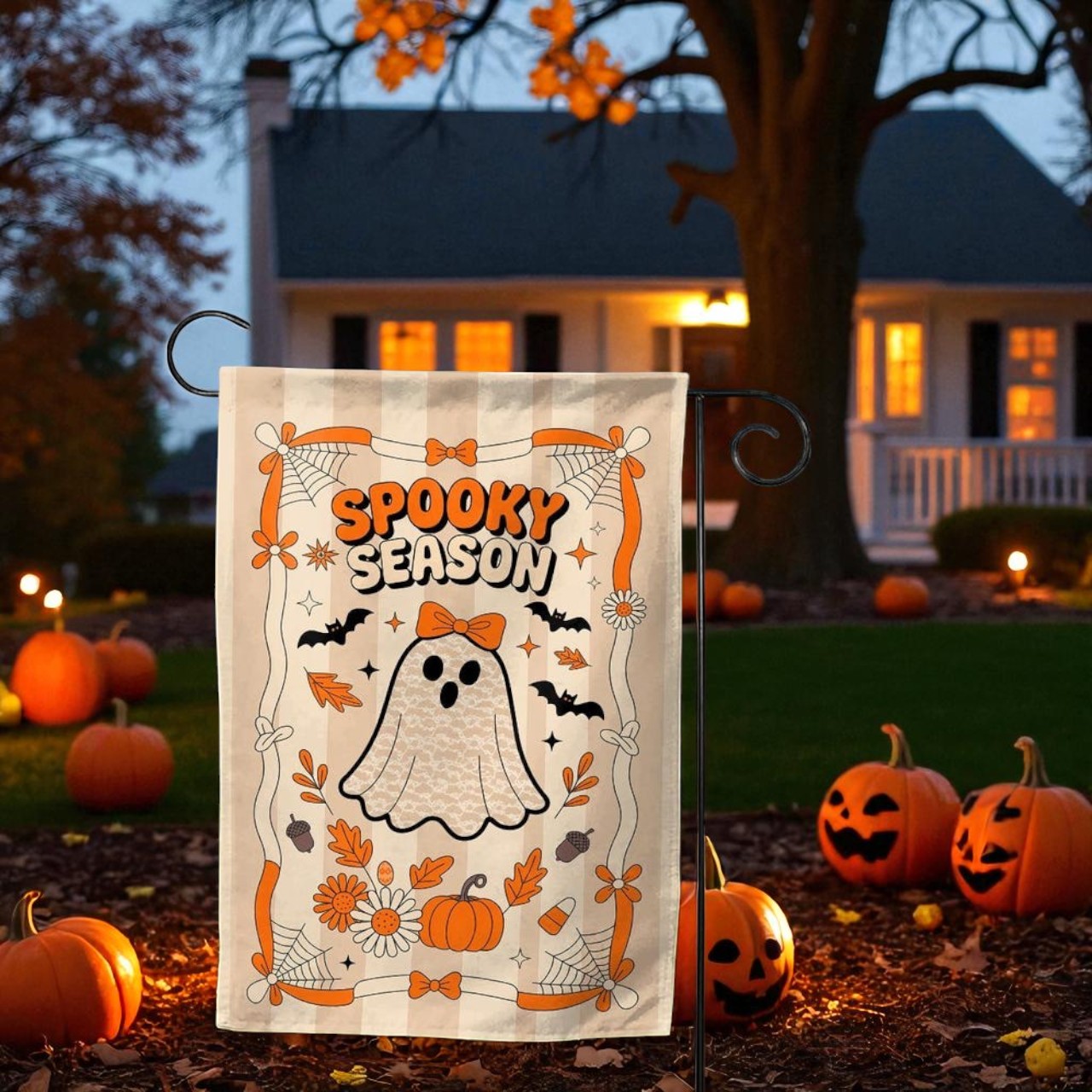 Halloween Garden Flag, Ghost and Pumpkin Decor