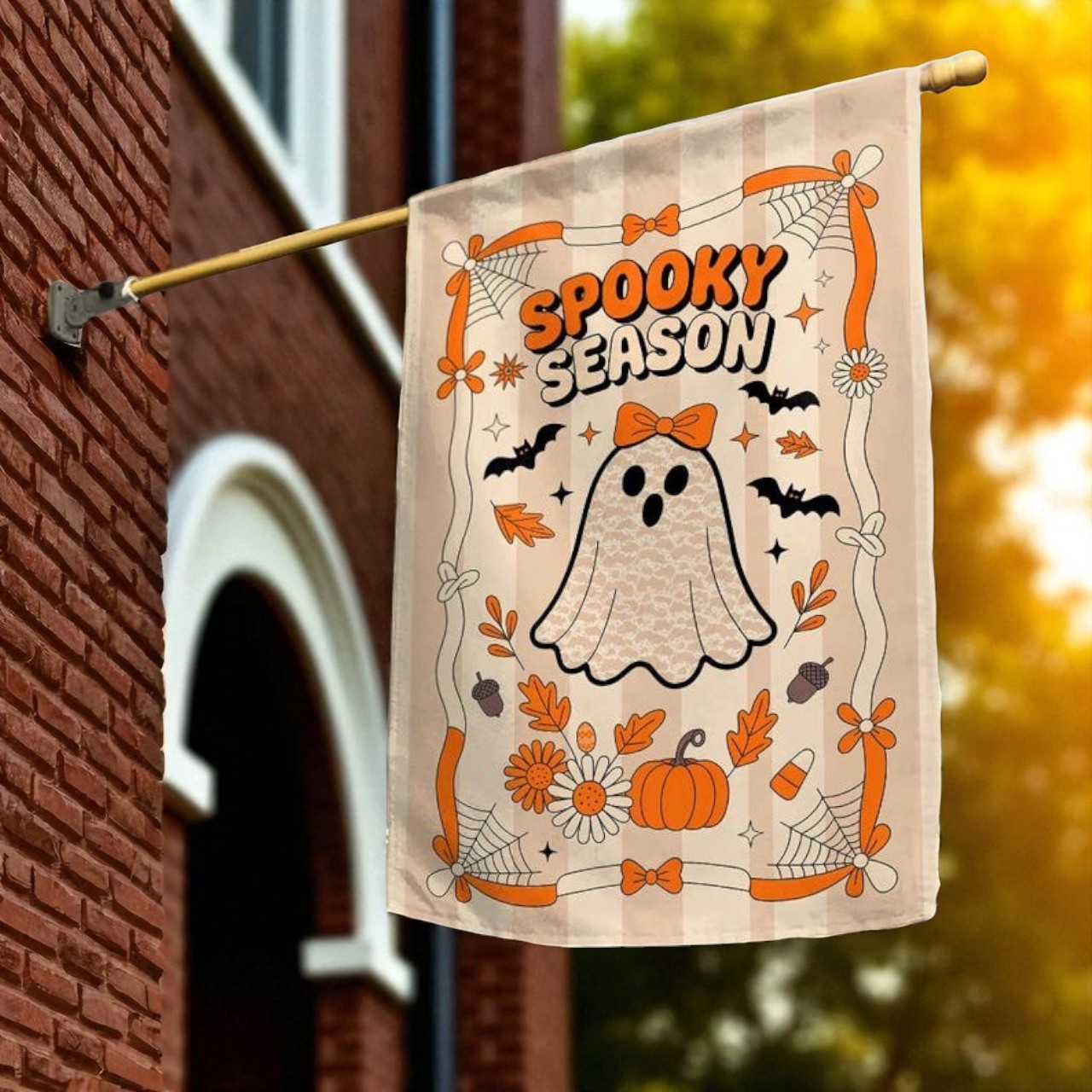 Halloween Garden Flag, Ghost and Pumpkin Decor