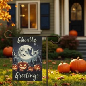 Ghostly Greetings Halloween Garden Flag, Spooky Ghost Yard Décor