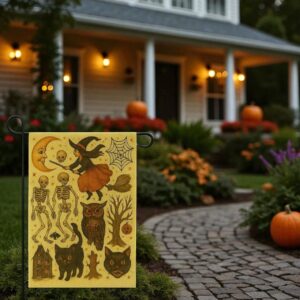 Halloween Garden Flag, Witch and Skeleton Yard Decor