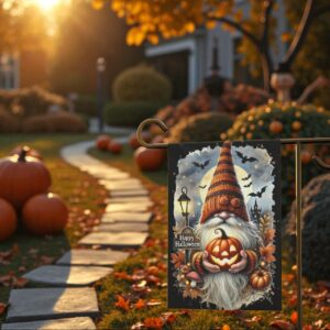 Halloween Gnome Garden Flag, Spooky Outdoor Yard Decor
