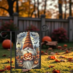 Halloween Gnome Garden Flag, Spooky Outdoor Yard Decor