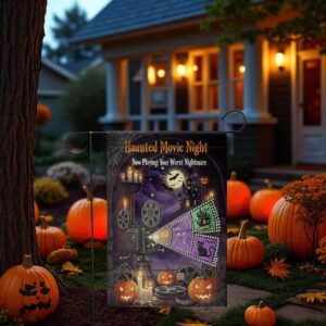 Haunted Movie Night Garden Flag, Halloween Outdoor Decor