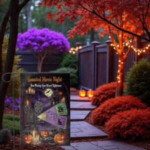 Haunted Movie Night Garden Flag, Halloween Outdoor Decor