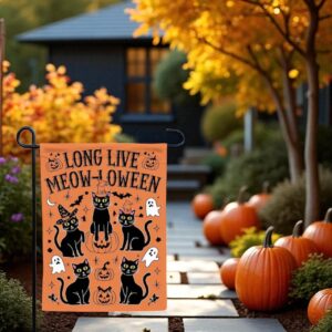 Meowloween Garden Flag, Halloween Cat Yard Decor