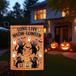 Meowloween Garden Flag, Halloween Cat Yard Decor