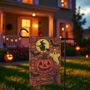 Stained Glass Halloween Pumpkin Flag, Jack-o'-Lantern Garden Decor