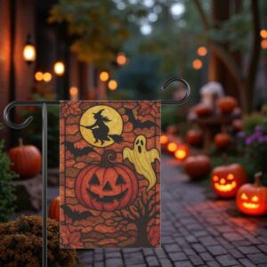 Stained Glass Halloween Pumpkin Flag, Jack-o'-Lantern Garden Decor
