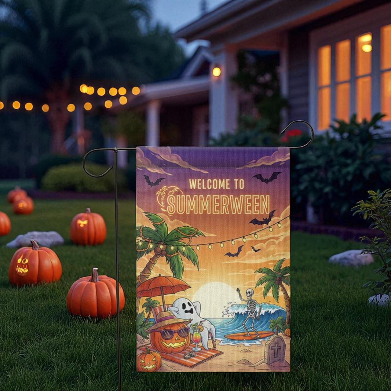 Summerween Garden Flag, Halloween Beach Decor