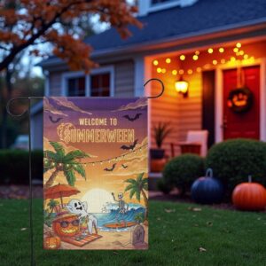 Summerween Garden Flag, Halloween Beach Decor