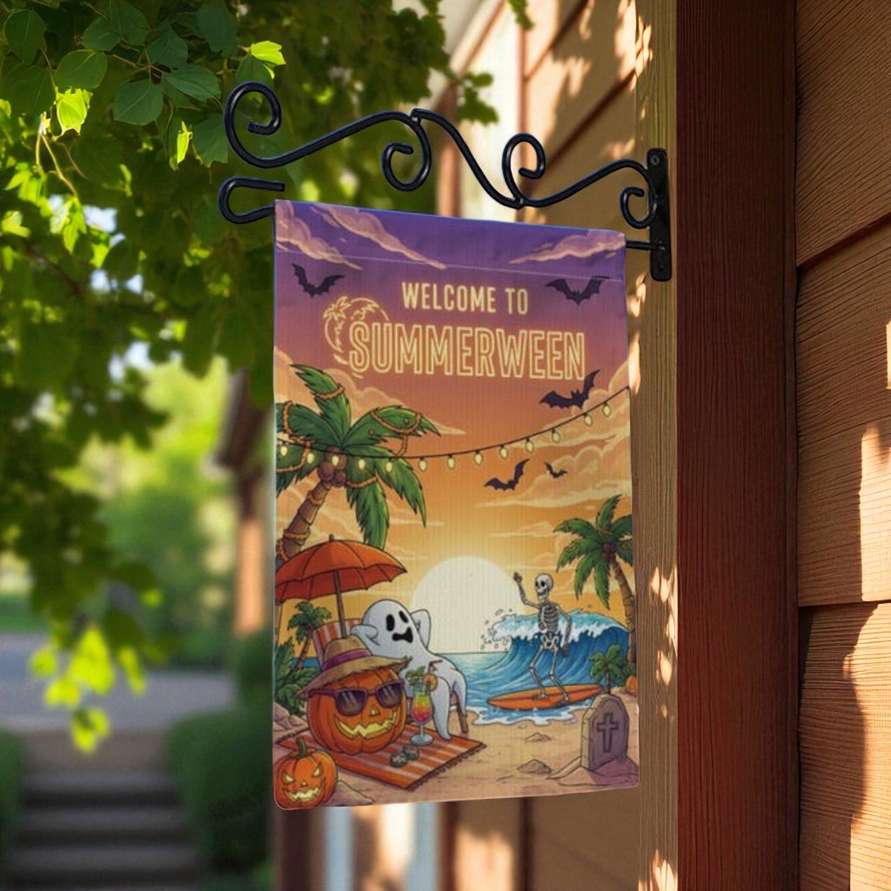 Summerween Garden Flag, Halloween Beach Decor