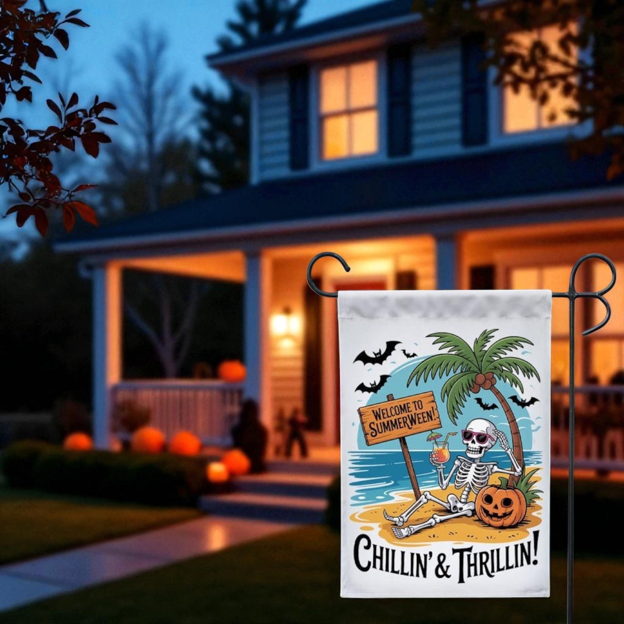 Summerween Garden Flag, Halloween Beach Yard Sign