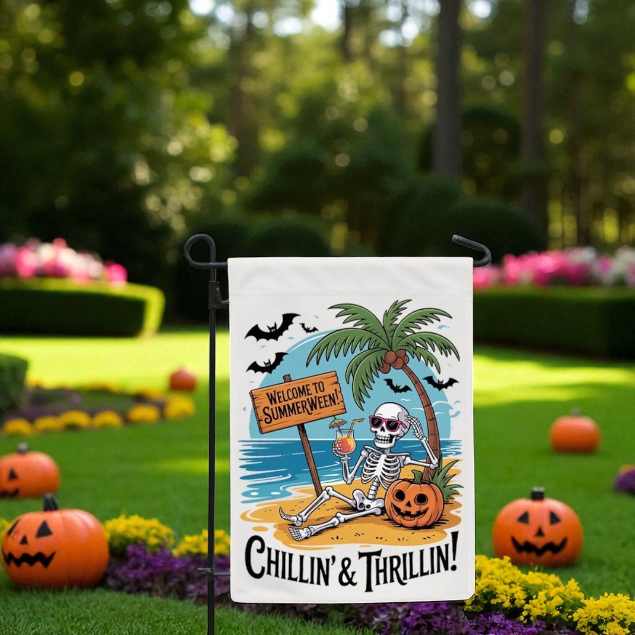 Summerween Garden Flag, Halloween Beach Yard Sign