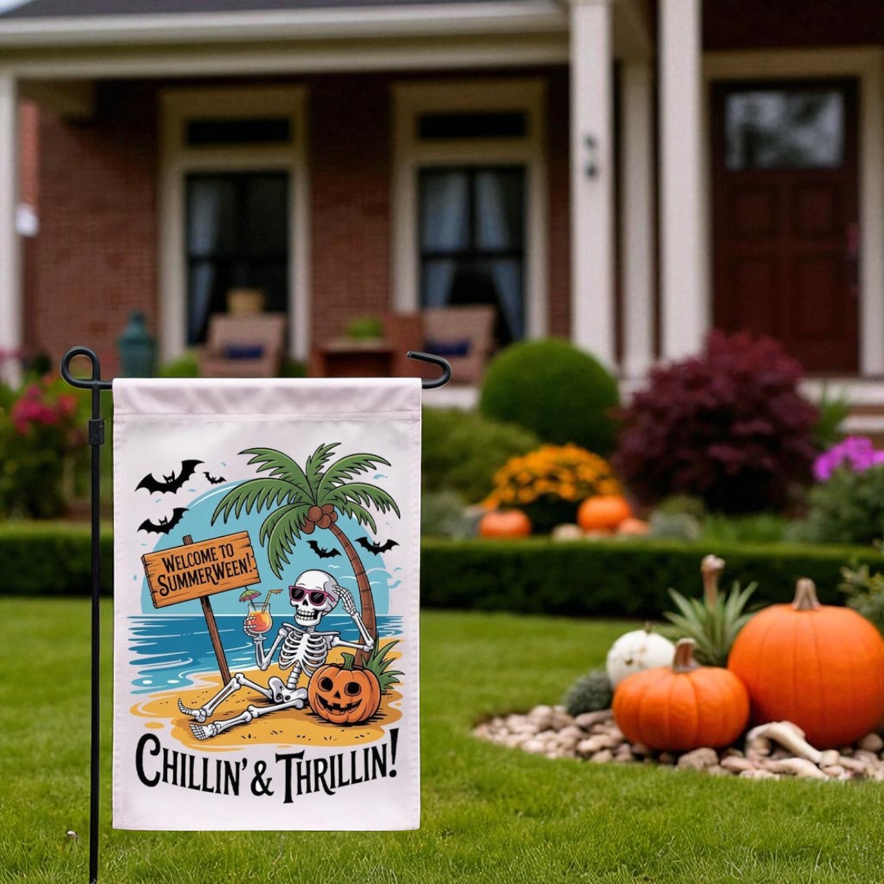 Summerween Garden Flag, Halloween Beach Yard Sign