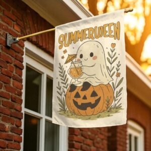 Summerween Garden Flag, Halloween Flamingo Decor