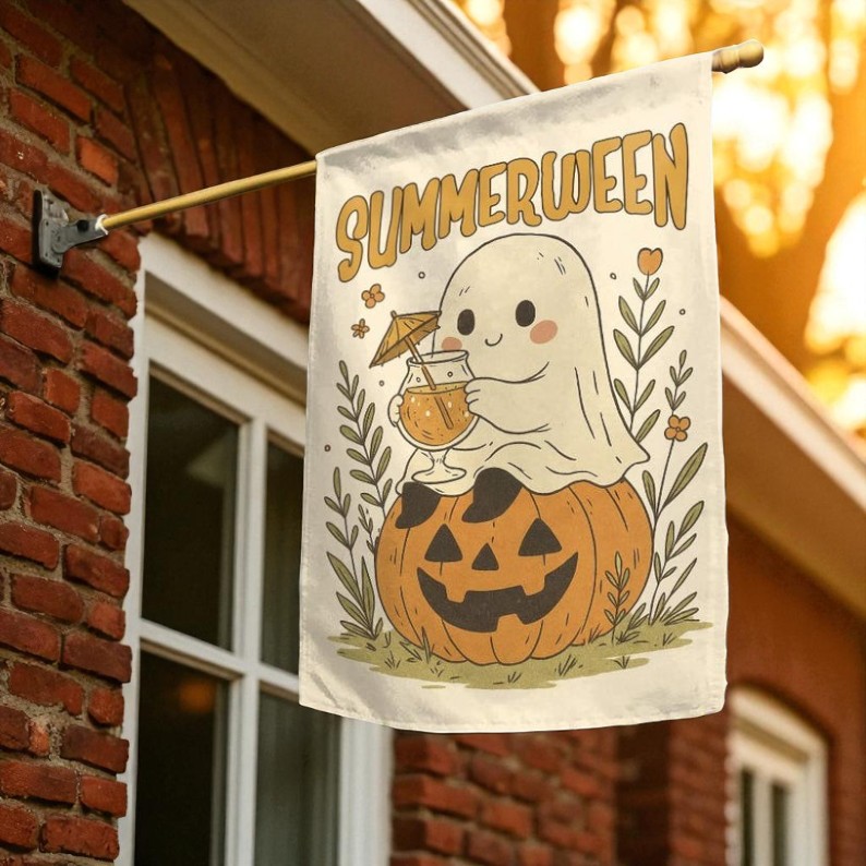 Summerween Garden Flag, Halloween Flamingo Decor