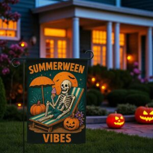 Summerween Garden Flag, Halloween Pumpkin Yard Decor