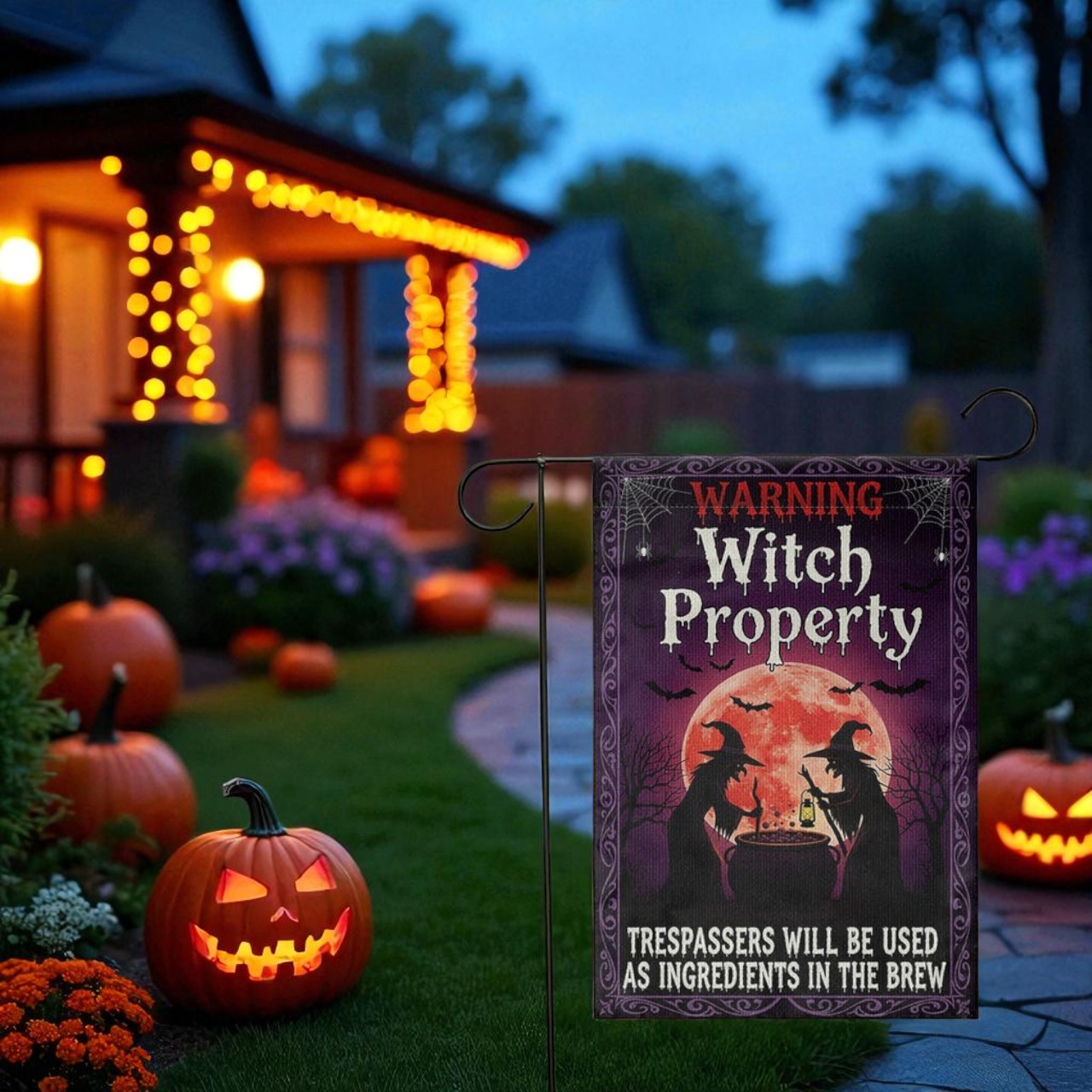 Witch Garden Flag, Halloween Yard Sign Funny Halloween Sign