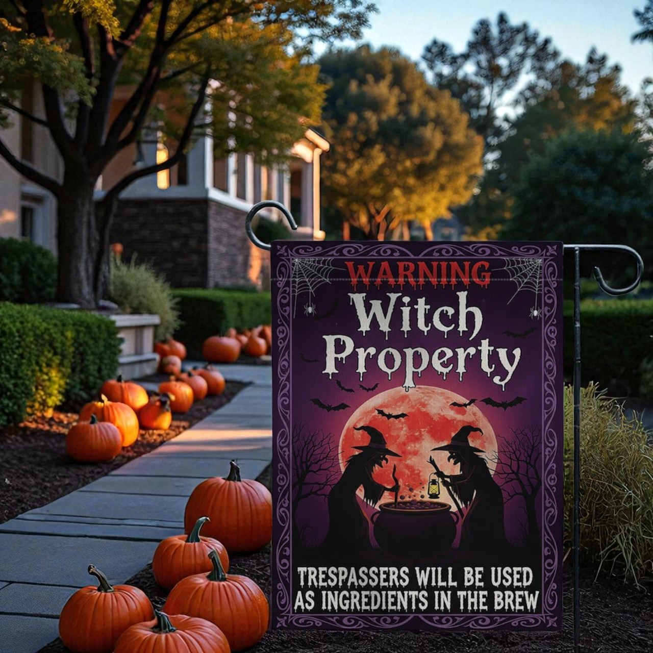 Witch Garden Flag, Halloween Yard Sign Funny Halloween Sign