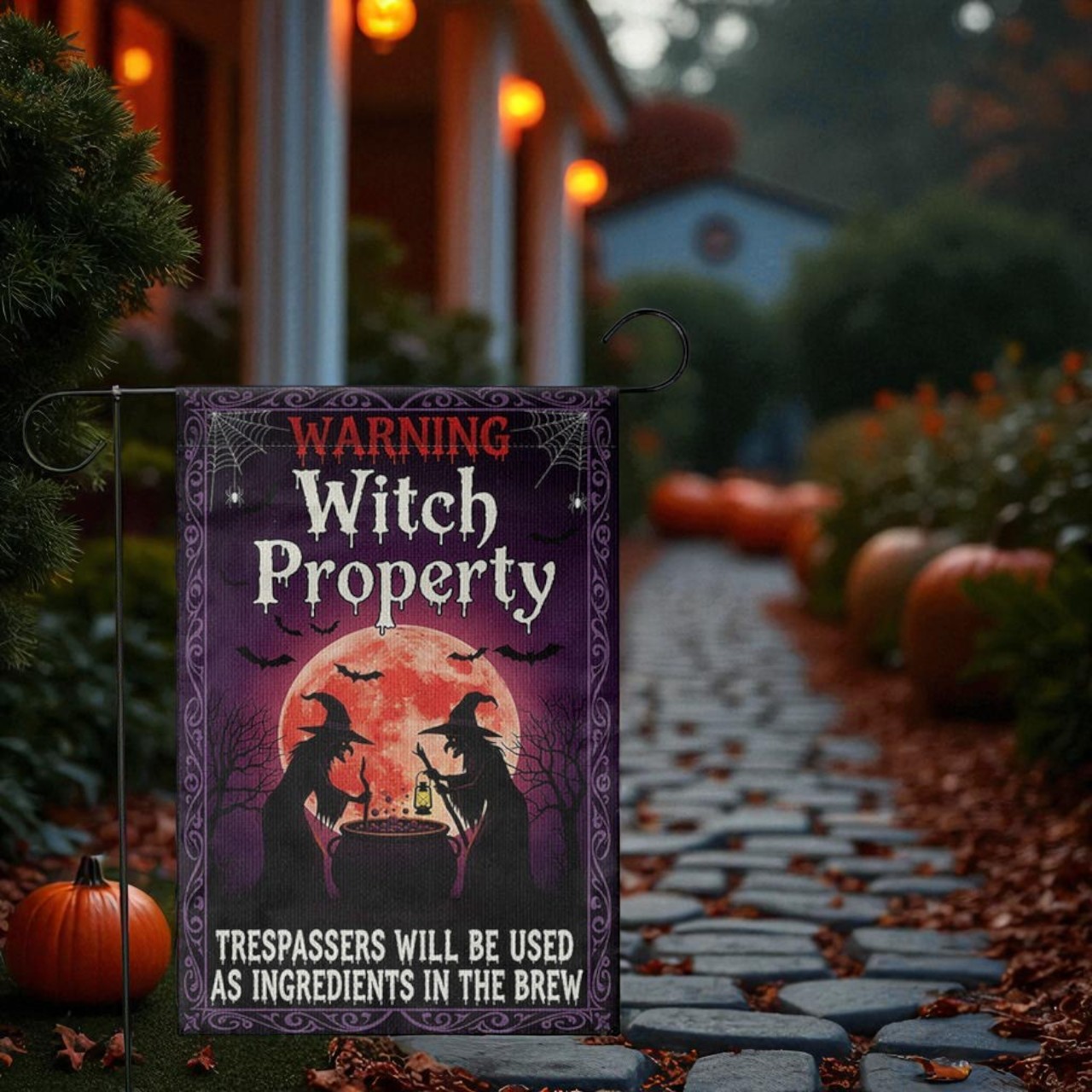 Witch Garden Flag, Halloween Yard Sign Funny Halloween Sign